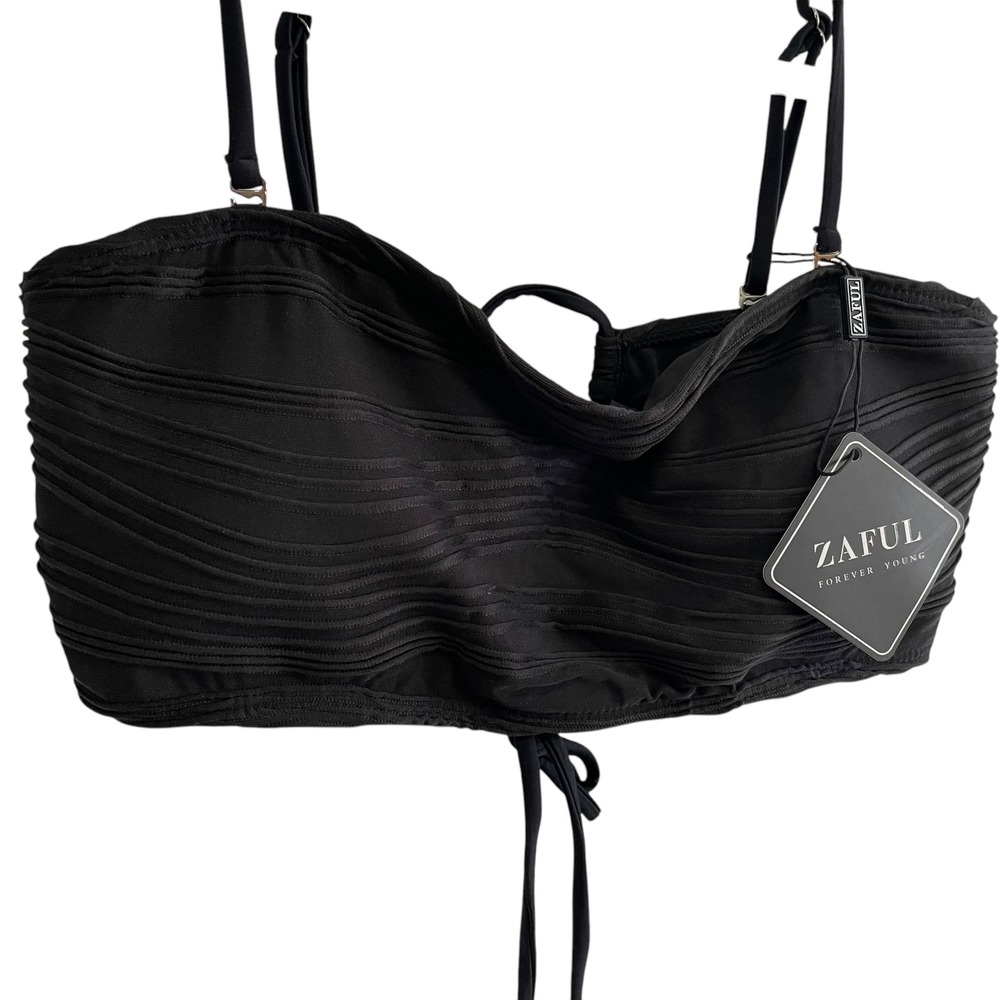 Zaful Black Ruched Drawstring Top Sexy Swimwear‎ NWT US 6